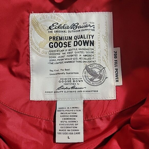 Eddie Bauer Goose Down Puffer Vest Womens Large Red EB700 Quilted Fitted - Picture 12 of 13